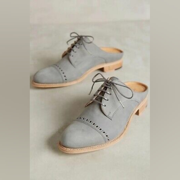 New in Box Size 37 Office of Angela Scott Mr. Winnie Gray Suede Slip Oxford Shoe - Picture 1 of 2